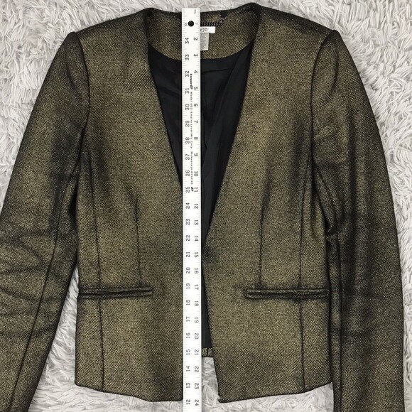 CACHE Blazer 4 Jacket Olive Gold Metallic Textured Woven Career - Picture 6 of 7